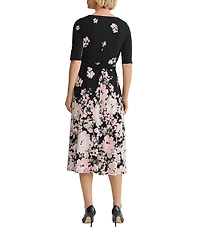 Kasper Short Sleeve Floral Print Jersey Knit Midi Dress