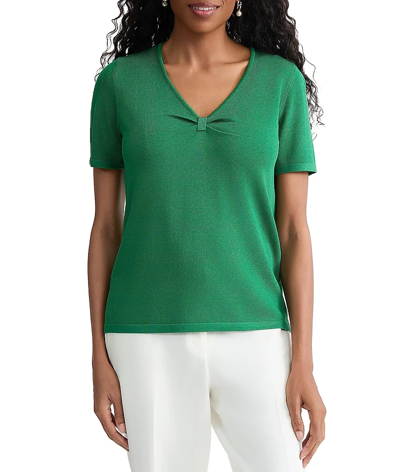 Kasper Short Sleeve V Neck Sweater Top