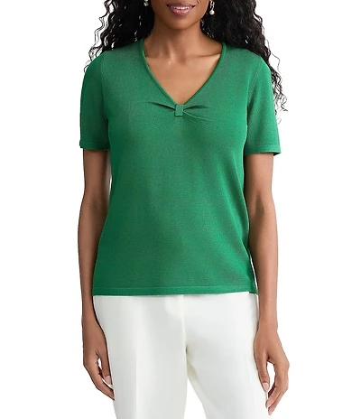 Kasper Short Sleeve V Neck Sweater Top