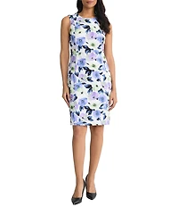 Kasper Sleeveless Floral Printed Scuba Crepe Sheath Dress