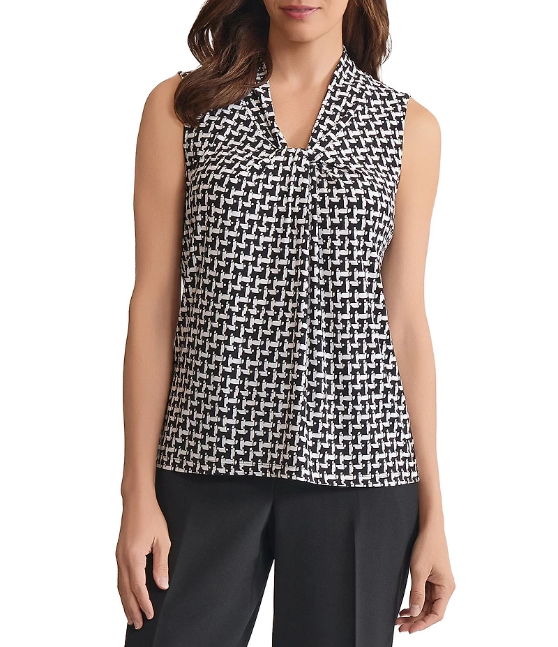 Kasper Sleeveless Knot Front Sleeveless Printed Jersey Knit Blouse