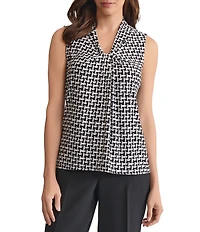 Kasper Sleeveless Knot Front Sleeveless Printed Jersey Knit Blouse