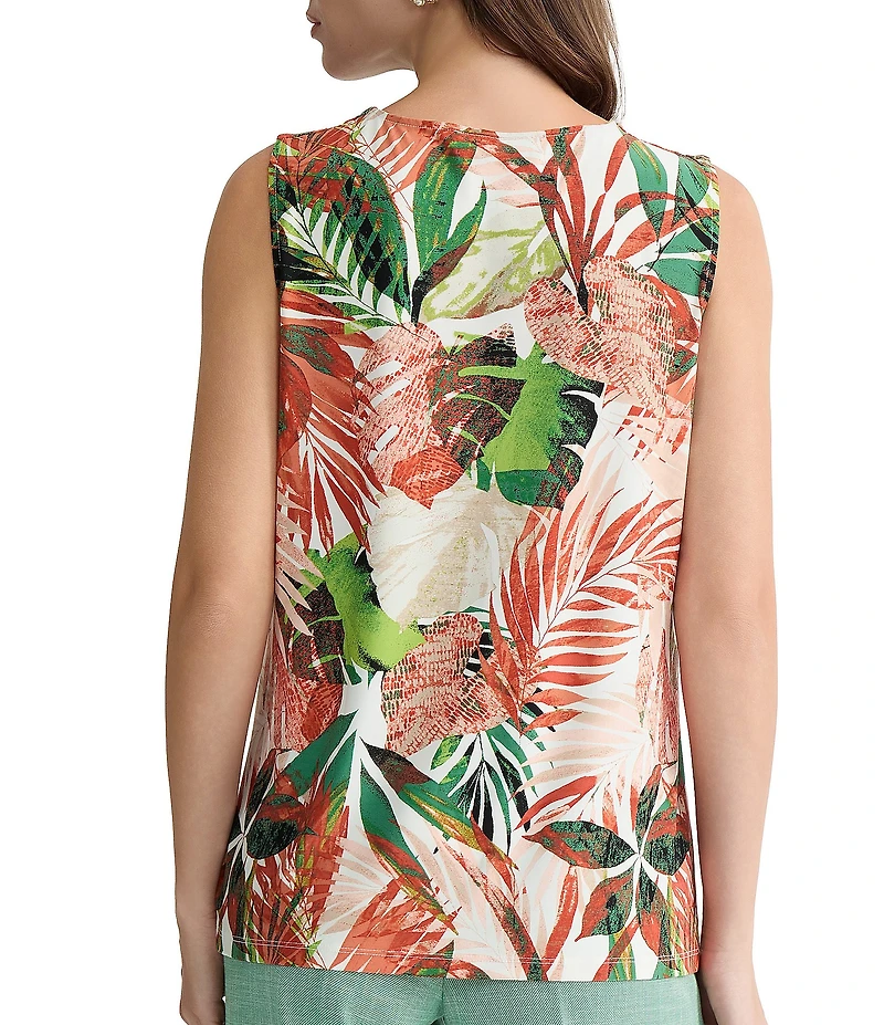 Kasper Sleeveless Pleated Neck Printed Tank Top