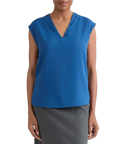 Kasper Sleeveless Pleated Neck Top