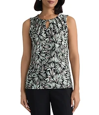 Kasper Sleeveless Printed Pleated Neck Blouse