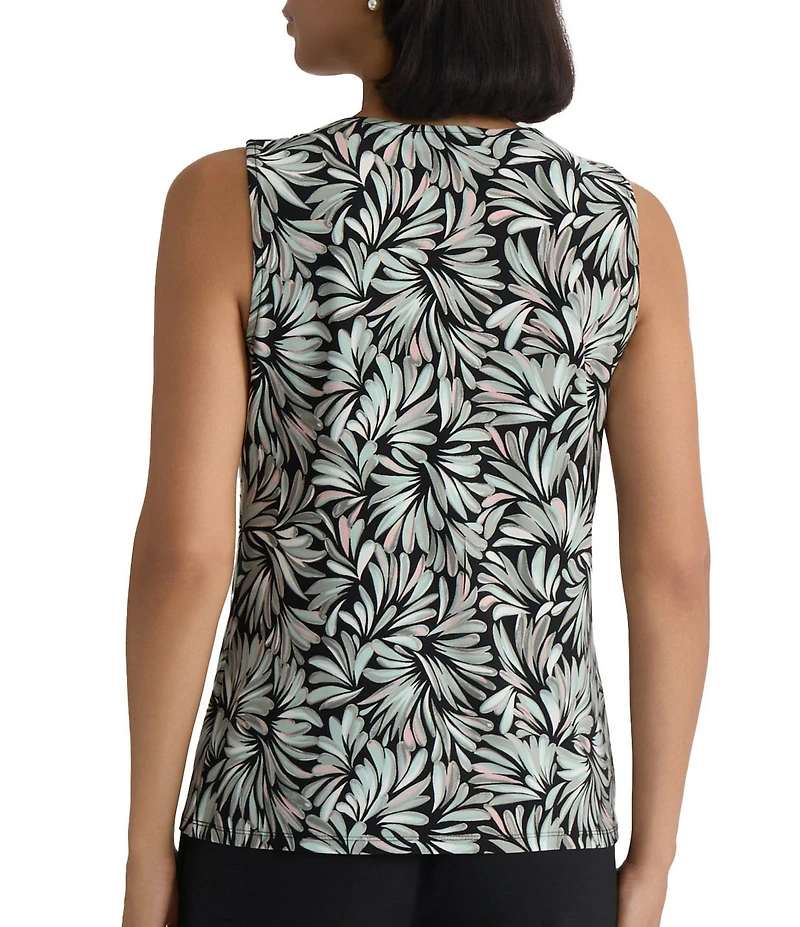 Kasper Sleeveless Printed Pleated Neck Blouse