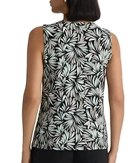 Kasper Sleeveless Printed Pleated Neck Blouse