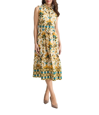 Kasper Sleeveless Printed Poplin Shirt Dress