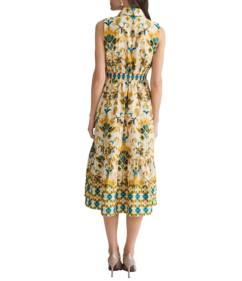 Kasper Sleeveless Printed Poplin Shirt Dress