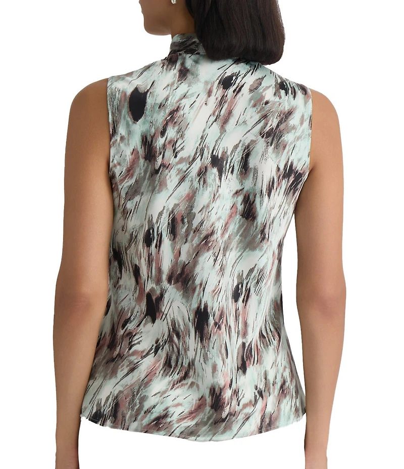 Kasper Sleeveless Printed Tie Neck Blouse