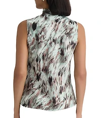 Kasper Sleeveless Printed Tie Neck Blouse