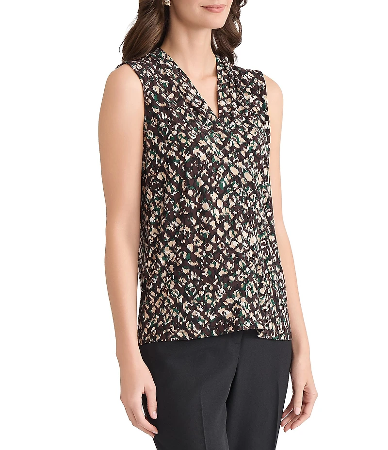 Kasper Sleeveless Printed V Neck Jersey Knit Top