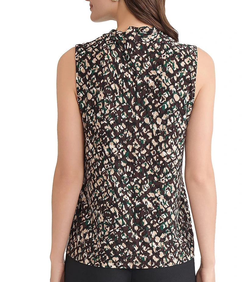 Kasper Sleeveless Printed V Neck Jersey Knit Top