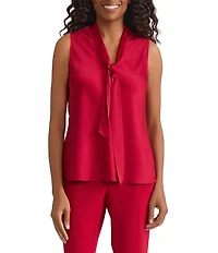 Kasper Sleeveless Satin Tie Neck Blouse