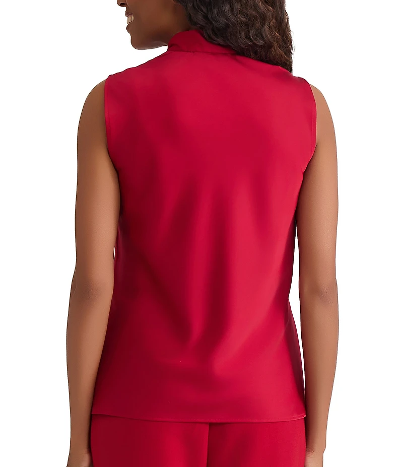 Kasper Sleeveless Satin Tie Neck Blouse