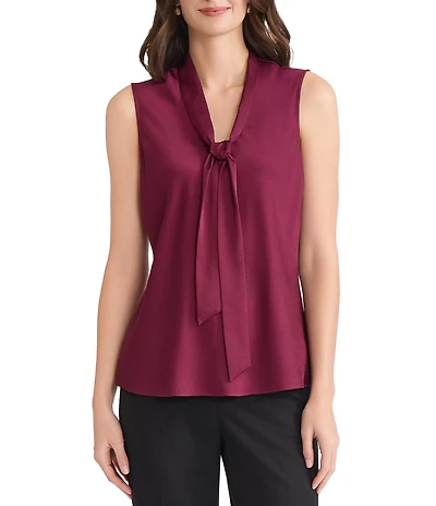 Kasper Sleeveless Tie Front V-Neck Blouse