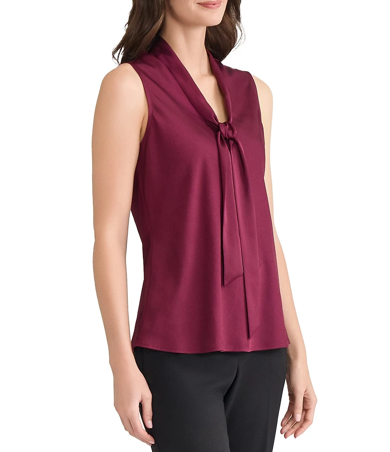 Kasper Sleeveless Tie Front V-Neck Blouse