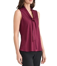 Kasper Sleeveless Tie Front V-Neck Blouse