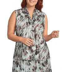 Kasper Sleeveless Tie Neck Printed Blouse