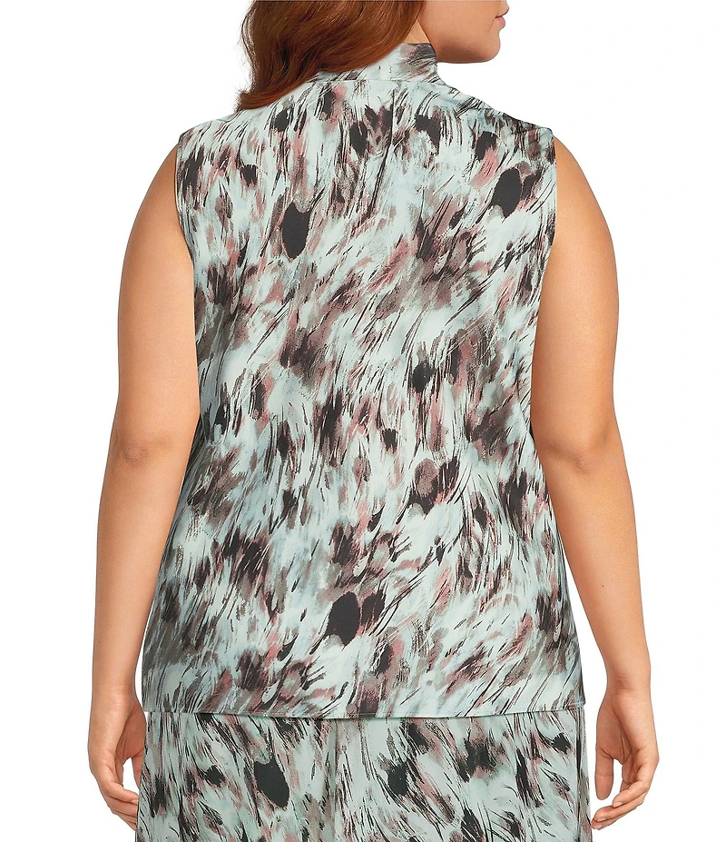 Kasper Sleeveless Tie Neck Printed Blouse