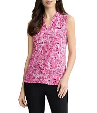 Kasper Sleeveless V Pleated Neck Blouse