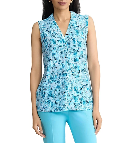 Kasper Sleeveless V Pleated Neck Blouse