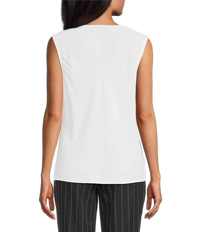 Kasper Solid Crepe Cowl Neck Sleeveless Drape Top