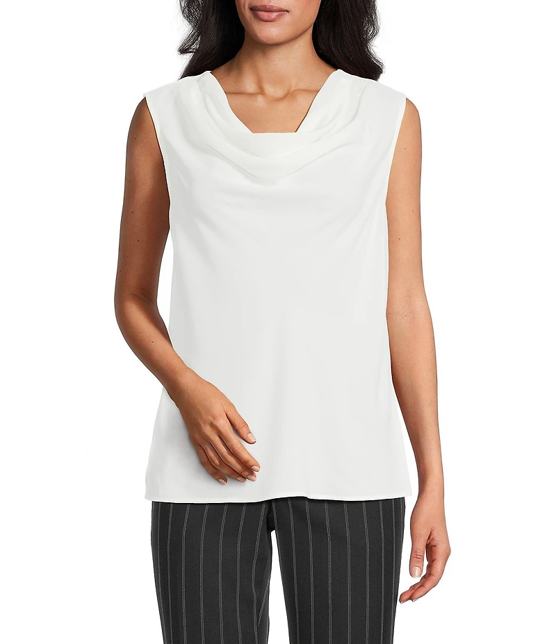 Kasper Solid Crepe Cowl Neck Sleeveless Drape Top