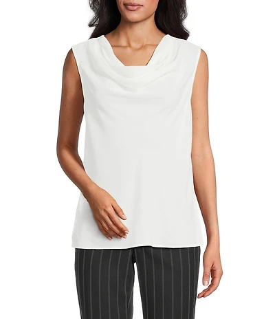 Kasper Solid Crepe Cowl Neck Sleeveless Drape Top