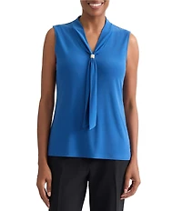 Kasper Solid Tie Neck Sleeveless Blouse