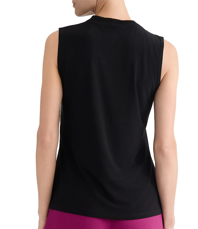 Kasper Solid Tie Neck Sleeveless Blouse