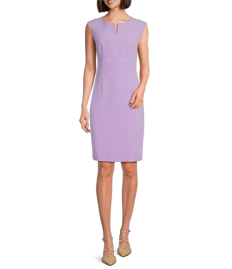 Kasper Split V-Neck Sleeveless Knit Sheath Dress