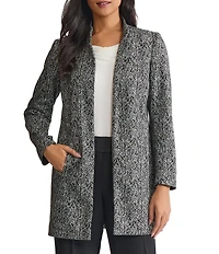 Kasper Stand Collar Long Sleeve Knit Jacquard Topper Jacket