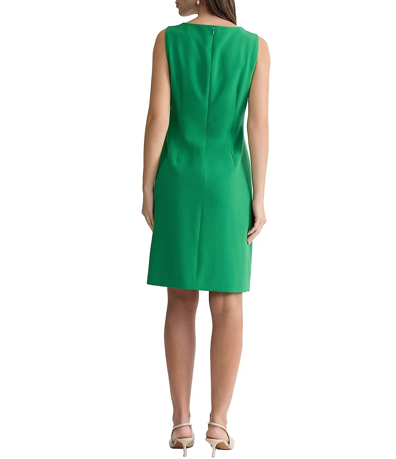 Kasper Stretch Crepe Boat Neck Sleeveless Sheath Hardware Midi Dress