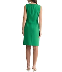 Kasper Stretch Crepe Boat Neck Sleeveless Sheath Hardware Midi Dress