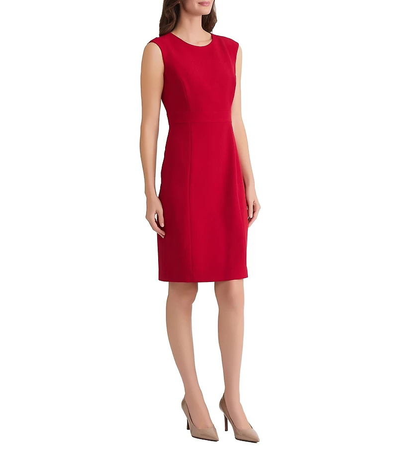 Kasper Stretch Crepe Crew Neck Cap Sleeves Sheath Dress With Waist Band