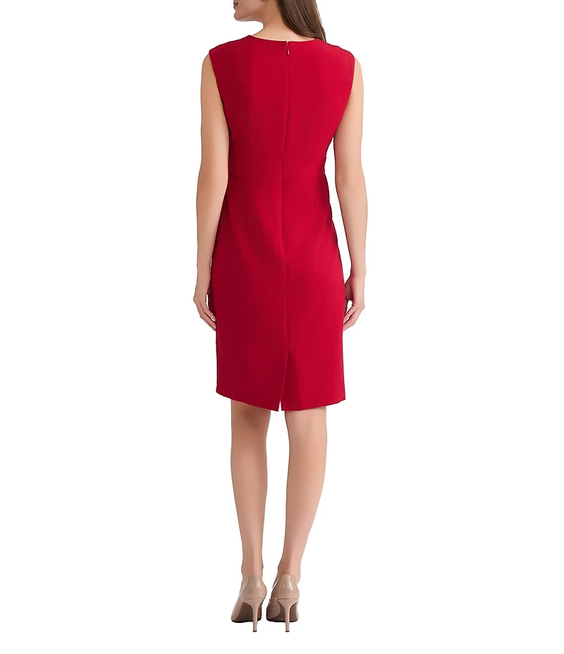 Kasper Stretch Crepe Crew Neck Cap Sleeves Sheath Dress With Waist Band