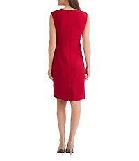 Kasper Stretch Crepe Crew Neck Cap Sleeves Sheath Dress With Waist Band