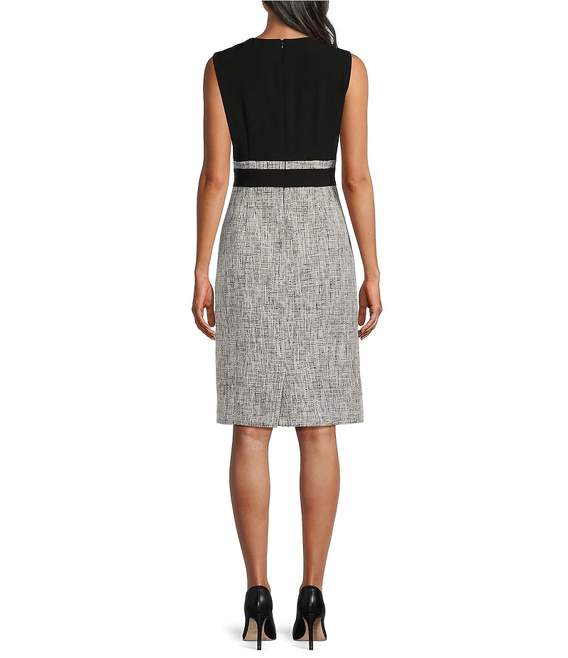 Kasper Stretch Crepe Crew Neck Sleeveless Tweed Sheath Dress