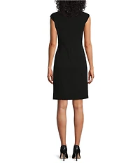Kasper Stretch Crepe Crew Neckline Cap Sleeve Studded Sheath Dress