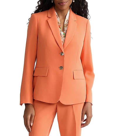 Kasper Stretch Crepe Notched Long Sleeve Jacket