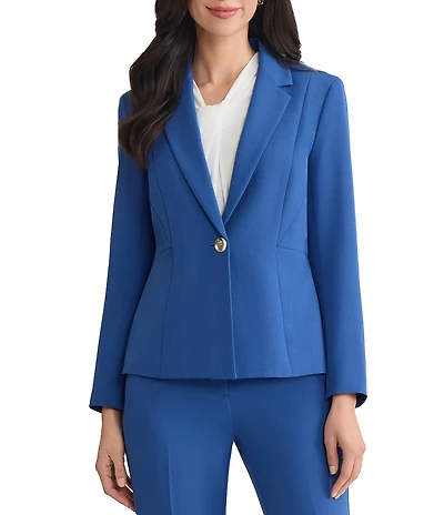Kasper Stretch Crepe Princess Seams One Button Jacket