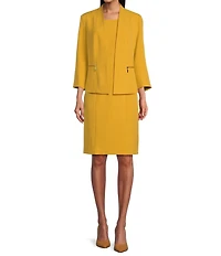 Kasper Stretch Crepe Zip Pocket Coordinating Cardigan Jacket