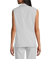 Kasper Stripe Notch Collar Open Front Vest
