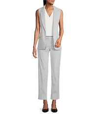 Kasper Stripe Notch Collar Open Front Vest