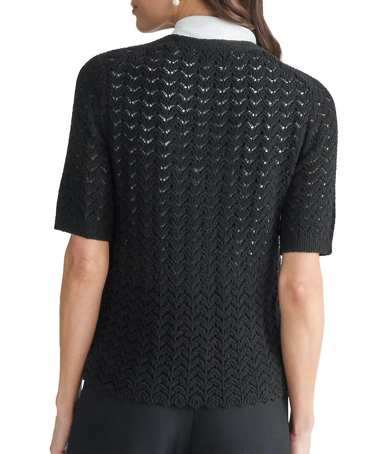Kasper Textured Short Sleeve Button Front Cardigan