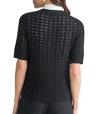 Kasper Textured Short Sleeve Button Front Cardigan
