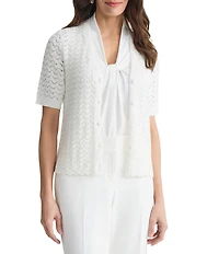 Kasper Textured Short Sleeve Button Front Cardigan