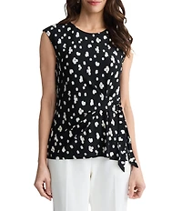 Kasper Tie Front Printed Blouse