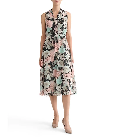 Kasper Tie Front Printed Clip Dot Midi Dress